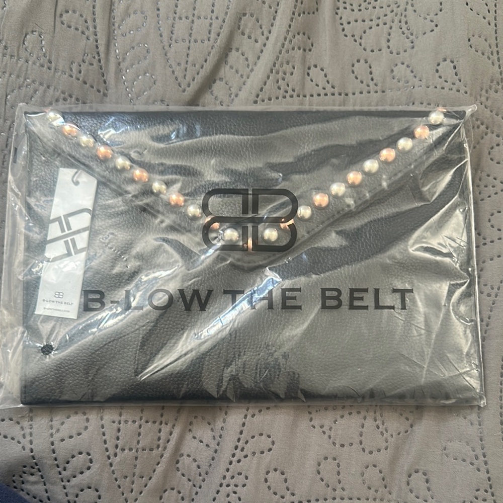 Below the Belt Black Clutch with Pearl Accents